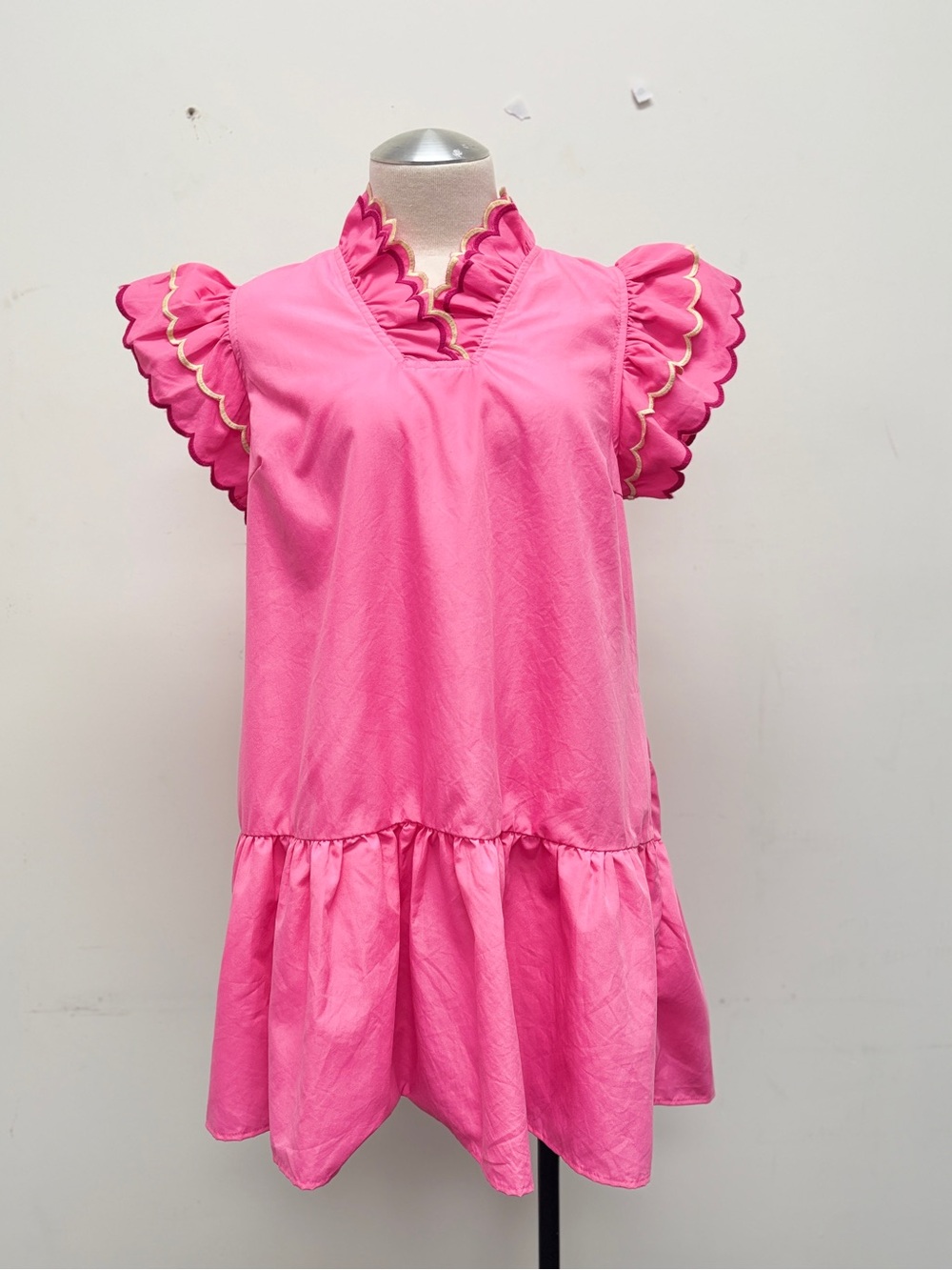 Pink Scallop Trim Mini Dress